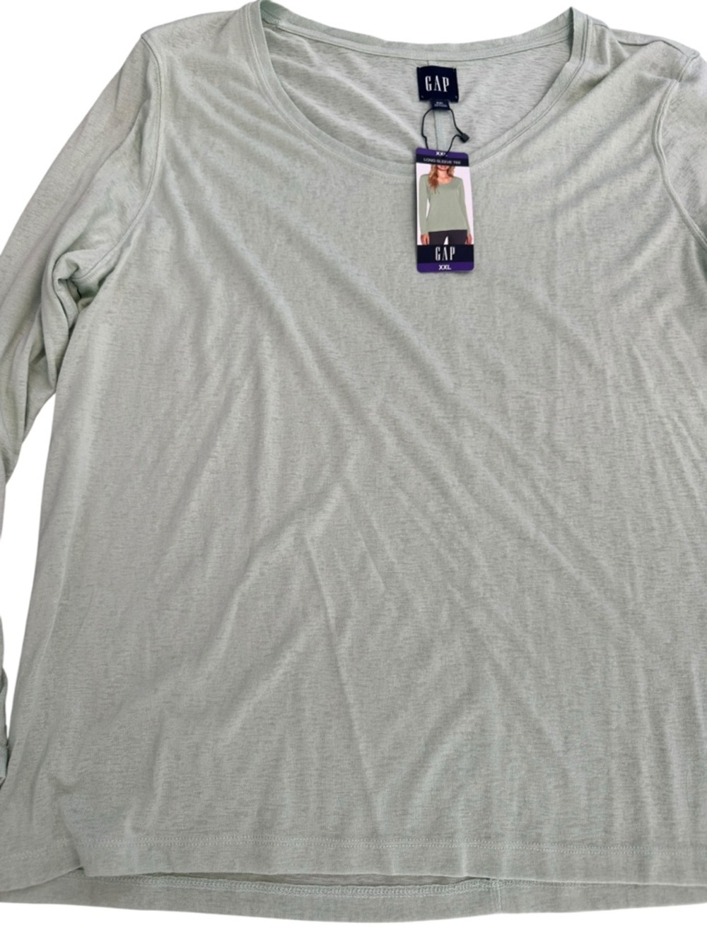 GAP Women's Long Sleeve Shirt Sage Scoop Neck Tee New With Tags Modal Soft XXL
